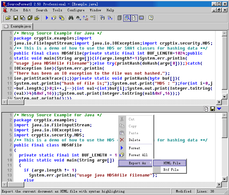 SourceFormatX Source Code Formatter Screenshot